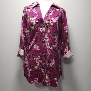 Womens Kim Rogers Button Up Long Sleeve Shirt Size - Medium Floral Top